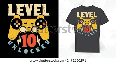Level 10 Unlocked Funny Gaming Lover Vintage Game T-shirt Design