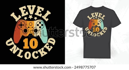 Level 10 Unlocked Funny Gaming Lover Vintage Game T-shirt Design