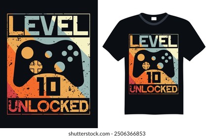 Video Nivel 10 desbloqueado - Gamer T Shirt Design, caligrafía moderna, Vector de tipografía para póster, Anuncio, volante y taza.