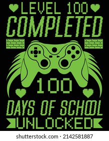 Level 100 completed 100 days of school unlocked vector design for print, illustration, typography design, game design, vector design.