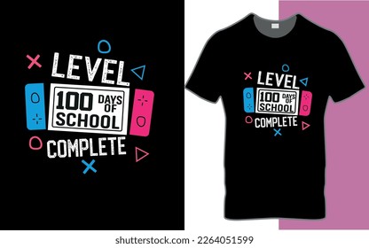 Level 100 Days Of School Complete Gaming  Kids T-shirt Design.