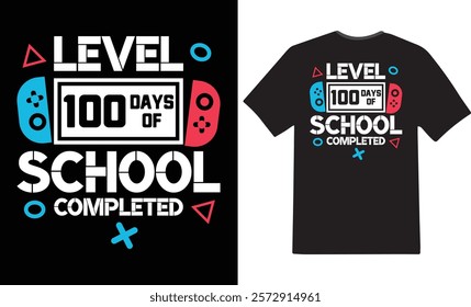 Level 100 Days of School Completed Shirt, 100 Days Video Game Shirt,Back To School Shirt,100 Days Of School Sports Game Baseball Player Student T-Shirt