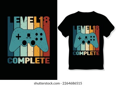 Diseño de camisetas retro vintage de videojuegos de nivel 18 completado