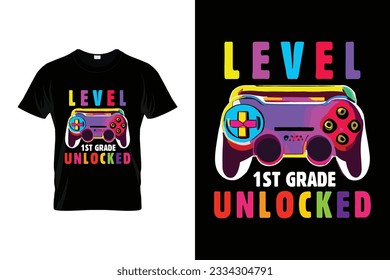 Stufe 1 Unverschlossen Zurück zur Schule T Shirt Design Vektorgrafik Vorlage drucken. Willkommen zurück zur Schule T-Shirt Design Mein erster Tag der Schule Shirt.