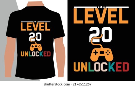 level 20 unlocked funny game t-shirt design template 
