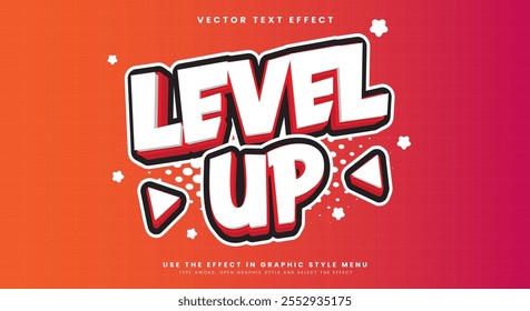 Level Up 3d estilo de dibujos animados Editable Efecto de texto Plantilla Vector premium