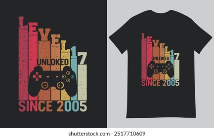 Nível 43 desbloqueado. modelo de design de t-shirt de tipografia de jogos