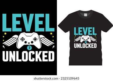 nivel 7 desbloqueado diseño de camisetas de juegos de camiseta de diseño vector. Camiseta de diseño de juegos gráficos de tipografía divertida para estampados, afiche.