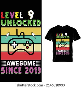 LEVEL 9 UNLOCKED Game T-Shirt Design
