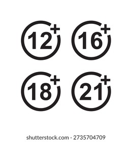 Level age limit sign set adults content only age restriction vector illustration on white background.
