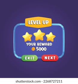 Level Up app menu option UI design elements. UI kit collection buttons for mobile development, casual games, and UI kit.