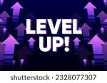 Level up with arrows isolated on dark background. Digital design concept for game. Celebrating an advancement or level. Vector illustration.
