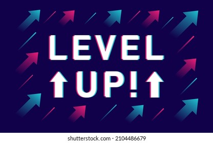 Level Up With Arrows Isolated On Dark Background. Design Concept For Business And Game. Vector Illustration.