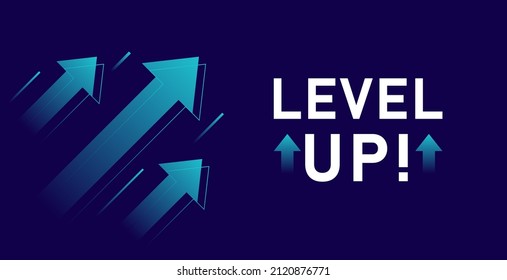 Level up with arrows isolated on dark background. Design concept for business and game. Vector illustration.