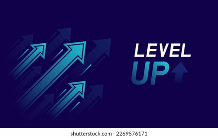 Level up with arrows isolated on dark background. Design concept for business and game. Vector illustration.