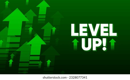 Level up with arrows isolated on dark background. Digital design concept for game. Celebrating an advancement or level. Vector illustration.