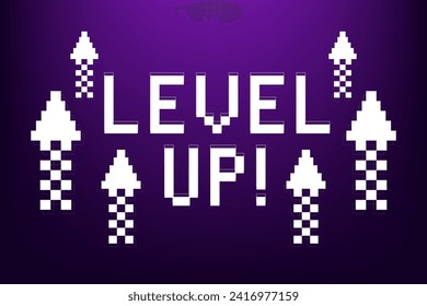 Level up with arrows isolated on dark background. Digital design concept for game. level up concept. Level up icon. Element for mobile game or web apps. Vector illustration 