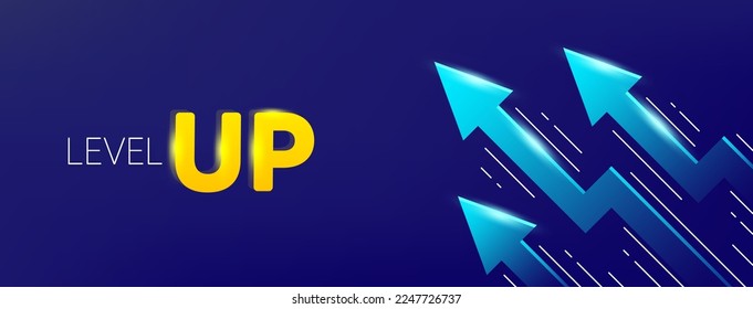 Level up with arrows on dark background. Inflation design concept for business or game. Abstract financial chart with arrow. Business arrow target direction to level up success in game. Vector