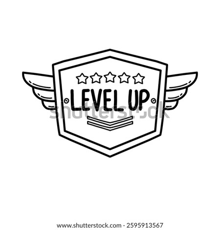 Level up badge with handdrawn doodle style, level up design, level up game assets