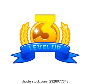 Level UP banner. Game label. Logo for 2D games. Can be used in mobile or web game. Cartoon style. Vector illustration.