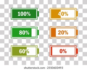 Level battery energy icon set. Powerfully full and power low up status batteries. Energy reusing concept. Alkaline tags. Battery charging point, charge indicator. Mobile plug. Vector illustration.