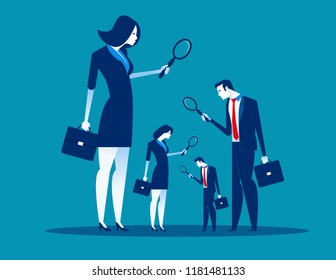 Level of business corporate. Concept business vector illustration, Flat character style, Magnifying glasses.