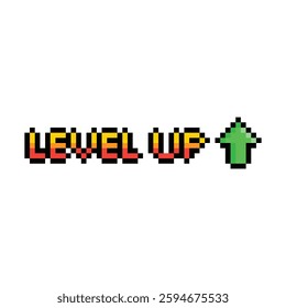level up button 8 bit text level up Pixel art 8-bit for game you win