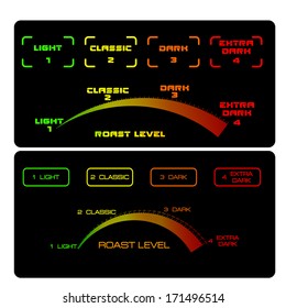Level of coffee roasting labels, roast level. Vector illustration.