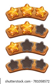 Level complete ranking banners with crystal stars on the wooden board.