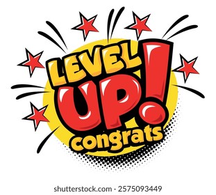 Level Up congrats. Editable cartoon text effect. Vector  template on transparent background