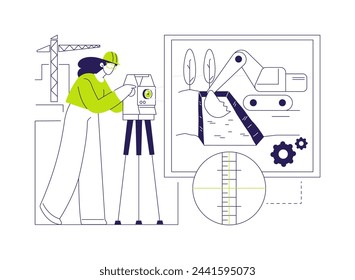 Ilustración abstracta del vector del concepto del sitio de construcción del nivel. Uso de la construcción de nivel durante trabajos de excavación, edificio de área residencial, instrumento para metáfora abstracta de superficie vertical.