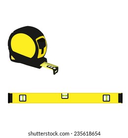 Level construction, tape measure, instruments, vector  isolated on white