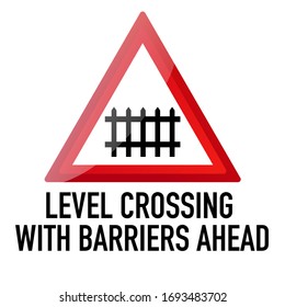 Level crossing with barrier ahead Information and Warning Road traffic street sign, vector illustration isolated on white background for learning, education, driving courses, sticker, icon.