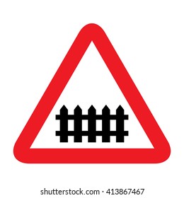 Level Crossing with Barrier Ahead Sign . Vector illustration
