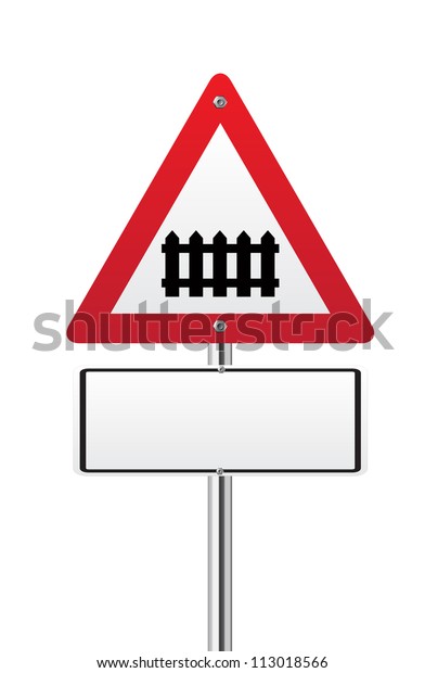 Level Crossing With Barrier Or Gate Ahead Road Sign