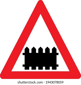 Level crossing with barrier sign board