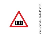Level crossing with gate or barrier triangle road sign isolated on white background. Reflective traffic sign symbol modern, simple, vector, icon for website design, mobile app, ui. Vector Illustration