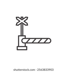 Level Crossing Icon Depicting a Train Track Barrier in Black and White
