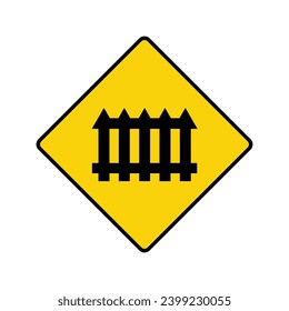  level crossing sign, protected railway crossing sign in yellow diamond shape.
