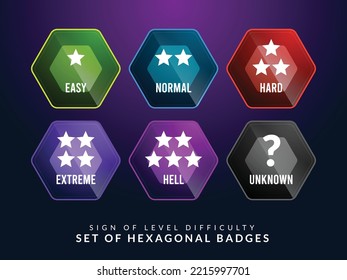 Level Difficulty in Hexagonal Label. Isolated Vector Illustration