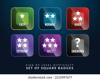 Level Difficulty in Square Label. Isolated Vector Illustration