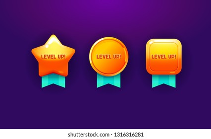 Level up element set. Vector game development emblem object. Collection icon design for game, ui, banner, design for app, interface, game development.