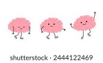 Level energy brain of person from low tired in full happy, cartoon character. Brain with low charge, lack energy and power with high energy. Strain, burnout. Vector illustration