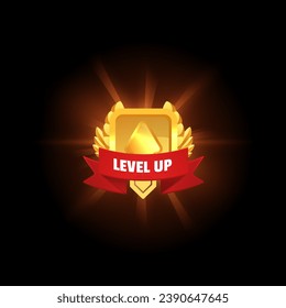 Level-Up-Spiel-Button oder Banner-Vorlage, realistische 3D-Vektorgrafik einzeln auf dem Hintergrund. Upgraden Sie die Benachrichtigung für Videospiele im Design.