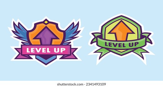Level up game icon element, Game UI UX level up icon design. Suitable for for mobile game or web apps. 