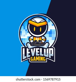 level up gaming, robot mascot esport logo design
