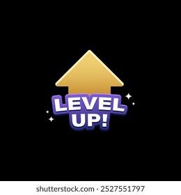 Ebene mit goldenem Pfeil einzeln auf dunklem Hintergrund.  Design für Logo, Ikone, Spiel, Geschäft, Leistung, Level-up, feiern. Vektorgrafik.
