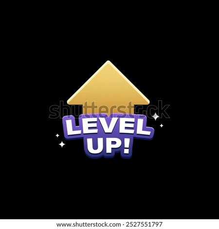Level up with gold arrow isolated on dark background.  Design for logo, icon, game, business, achievement, level up, celebrating. Vector illustration.
