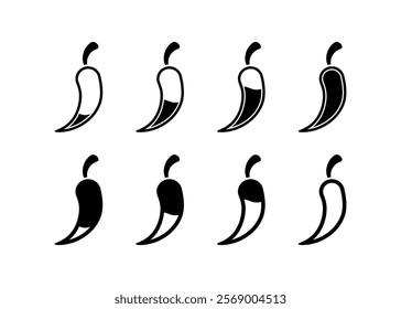 Level of hot set icons. Pepper icons. Linear and silhouette style. Vector icons.