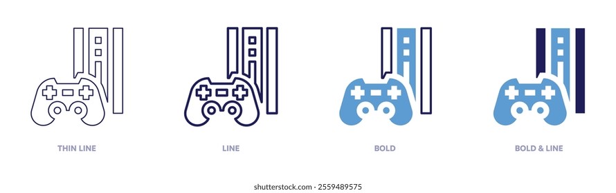 Level up icon in 4 different styles. Thin Line, Line, Bold, and Bold Line. Duotone style. Editable stroke.